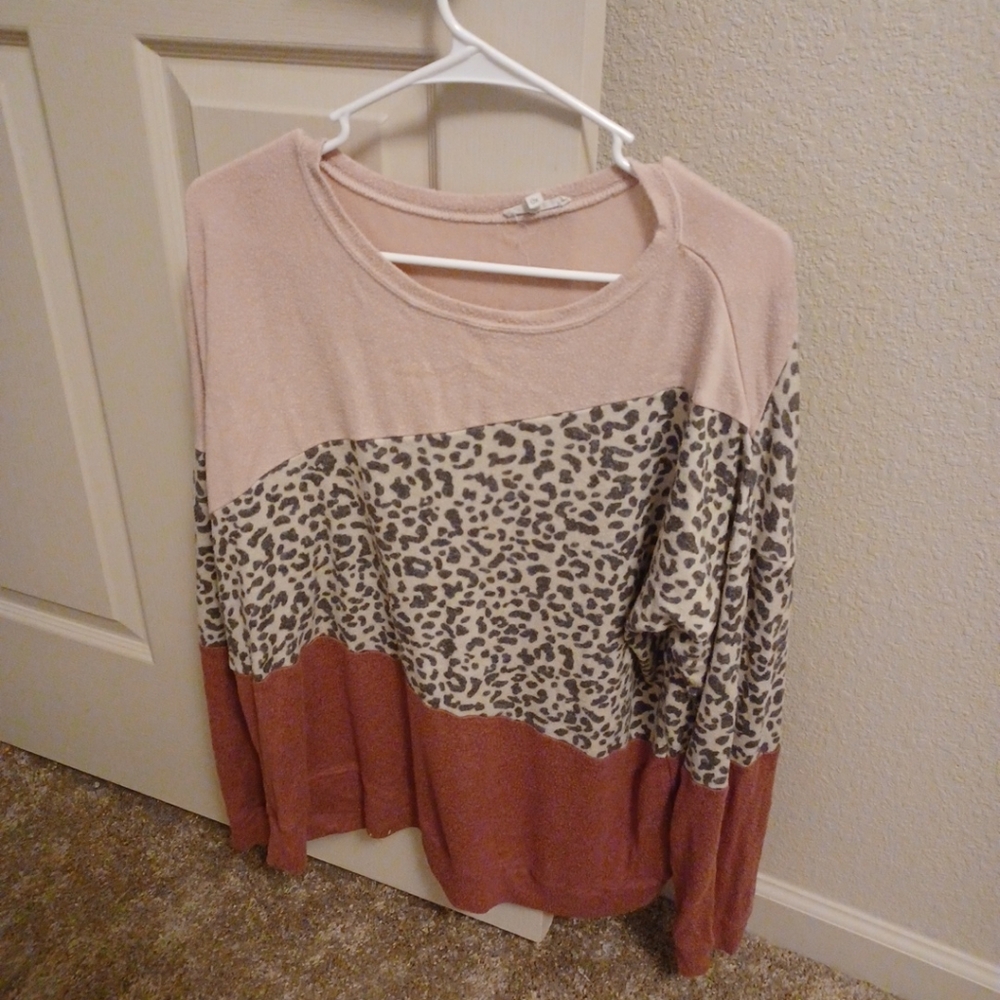Relaxed Pink and Brown Long Sleeve Hoodie